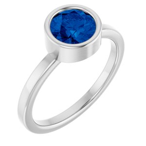 Sterling Silver 6.5 mm Natural Blue Sapphire Ring