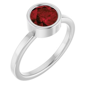 14K White Gold 6.5 mm Natural Mozambique Garnet Ring