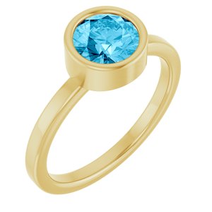 14K Yellow Gold 6.5 mm Natural Aquamarine Ring