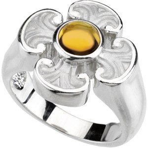 Sterling Silver Natural Citrine Maltese Cross Ring