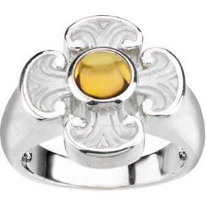 Sterling Silver Natural Citrine Maltese Cross Ring