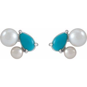 Sterling Silver Natural Turquoise & Cultured White Akoya Pearl Earrings – image 3