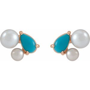 14K Rose Gold Natural Turquoise & Cultured White Akoya Pearl Earrings – image 3