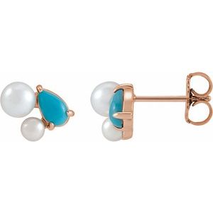 14K Rose Gold Natural Turquoise & Cultured White Akoya Pearl Earrings – image 2