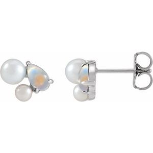 Platinum Natural Rainbow Moonstone & Cultured White Akoya Pearl Earrings – image 2