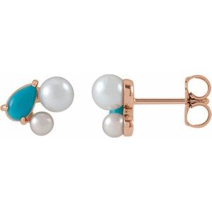 14K Rose Gold Natural Turquoise & Cultured White Akoya Pearl Earrings