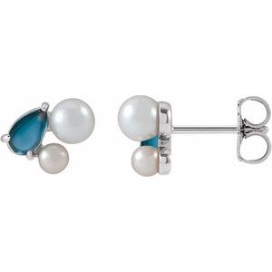 Sterling Silver Natural London Blue Topaz & Cultured White Akoya Pearl Earrings