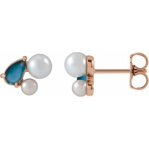 14K Rose Gold Natural London Blue Topaz & Cultured White Akoya Pearl Earrings – image 2