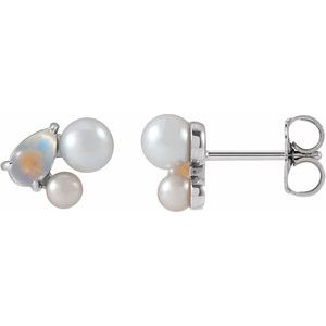Platinum Natural Rainbow Moonstone & Cultured White Akoya Pearl Earrings