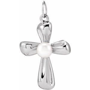 Sterling Silver Cultured White Freshwater Pearl Cross Pendant