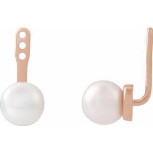14K Rose Gold Cultured White Freshwater Pearl Earring Jackets