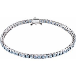 14K White Gold Natural Aquamarine Line 7.25" Bracelet
