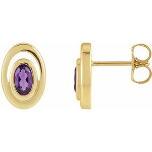14K Yellow Gold Natural Amethyst Geometric Earrings