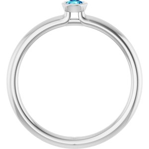 14K White Gold Natural Blue Zircon Stackable Ring