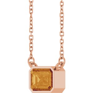 Natural Citrine Bezel Set Solitarie Necklace