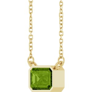 Natural Peridot Bezel Set Solitaire Necklace