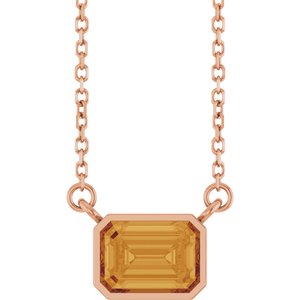 Natural Citrine Bezel Set Solitarie Necklace