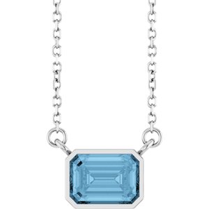 Natural Sky Blue Topaz Bezel Set Solitarie Necklace