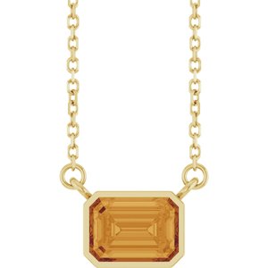 Natural Citrine Bezel Set Solitarie Necklace