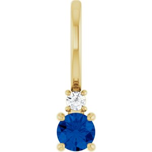 14K Yellow Gold Lab-Grown Blue Sapphire & .02 CT Natural Diamond Charm/Pendant