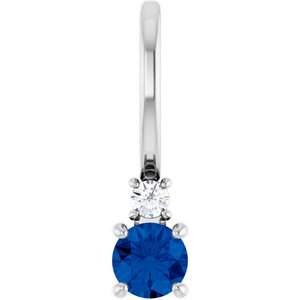 14K White Gold Natural Blue Sapphire & .02 CT Natural Diamond Charm/Pendant