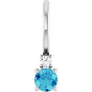 Platinum Natural Blue Zircon & .02 CT Natural Diamond Charm/Pendant