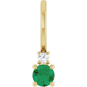 14K Yellow Gold Natural Emerald & .02 CT Natural Diamond Charm/Pendant