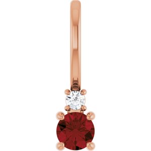14K Rose Gold Natural Mozambique Garnet & .02 CT Natural Diamond Charm/Pendant