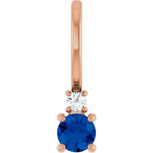 14K Rose Gold Lab-Grown Blue Sapphire & .02 CT Natural Diamond Charm/Pendant
