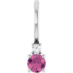 14K White Gold Natural Pink Tourmaline & .02 CT Natural Diamond Charm/Pendant