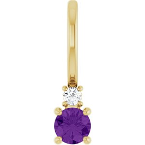 14K Yellow Gold Natural Amethyst & .02 CT Natural Diamond Charm/Pendant