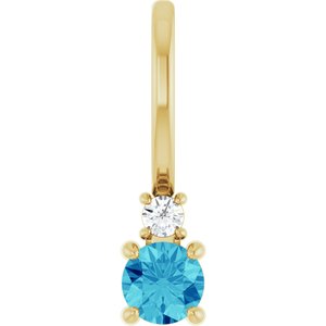 14K Yellow Gold Natural Blue Zircon & .02 CT Natural Diamond Charm/Pendant