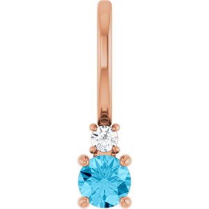 14K Rose Gold Natural Aquamarine & .02 CT Natural Diamond Charm/Pendant