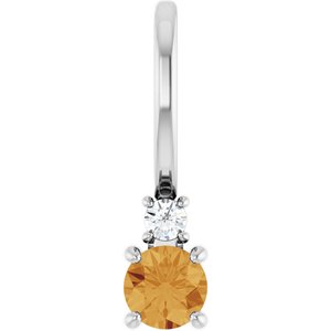 Platinum Natural Citrine & .02 CT Natural Diamond Charm/Pendant