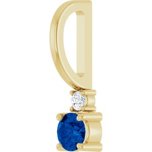 14K Yellow Gold Natural Blue Sapphire & .02 CT Natural Diamond Charm/Pendant – image 2