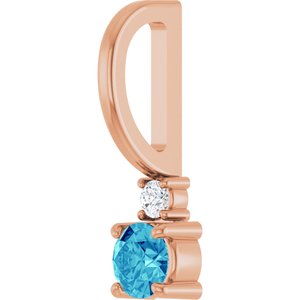 14K Rose Gold Natural Blue Zircon & .02 CT Natural Diamond Charm/Pendant – image 2