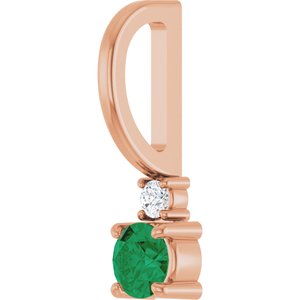 14K Rose Gold Lab-Grown Emerald & .02 CT Natural Diamond Charm/Pendant – image 2