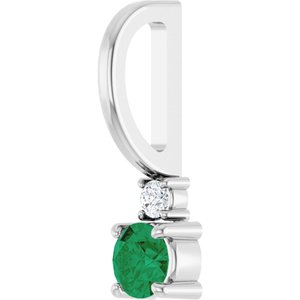 14K White Gold Lab-Grown Emerald & .02 CT Natural Diamond Charm/Pendant – image 2