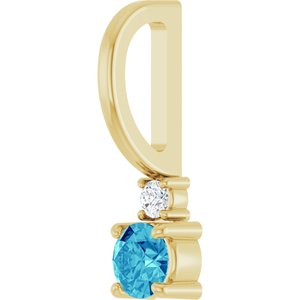 14K Yellow Gold Natural Blue Zircon & .02 CT Natural Diamond Charm/Pendant – image 2