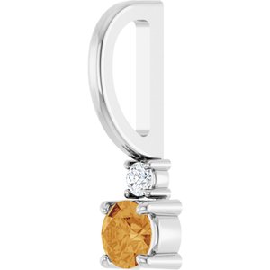 14K White Gold Natural Citrine & .02 CT Natural Diamond Charm/Pendant – image 2
