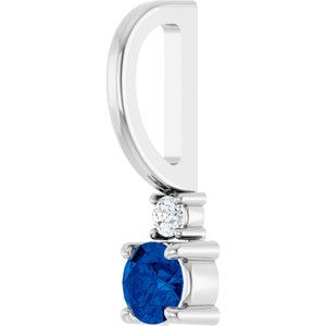 14K White Gold Lab-Grown Blue Sapphire & .02 CT Natural Diamond Charm/Pendant – image 2