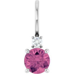 14K White Gold Natural Pink Tourmaline & .03 CT Natural Diamond Charm/Pendant