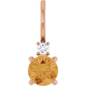 14K Rose Gold Natural Citrine & .03 CT Natural Diamond Charm/Pendant