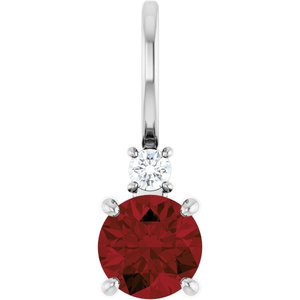 Platinum Natural Mozambique Garnet & .03 CT Natural Diamond Charm/Pendant