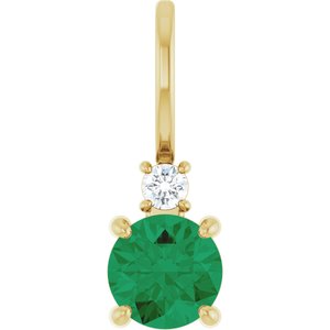 14K Yellow Gold Natural Emerald & .03 CT Natural Diamond Charm/Pendant