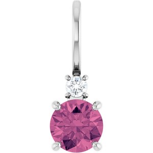 14K White Gold Natural Pink Tourmaline & .03 CT Natural Diamond Charm/Pendant