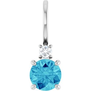 Platinum Natural Blue Zircon & .03 CT Natural Diamond Charm/Pendant