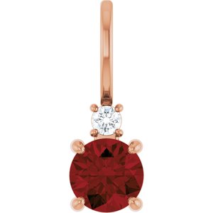 14K Rose Gold Natural Mozambique Garnet & .03 CT Natural Diamond Charm/Pendant