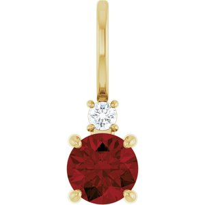 14K Yellow Gold Natural Mozambique Garnet & .03 CT Natural Diamond Charm/Pendant