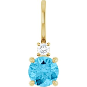 14K Yellow Gold Natural Aquamarine & .03 CT Natural Diamond Charm/Pendant